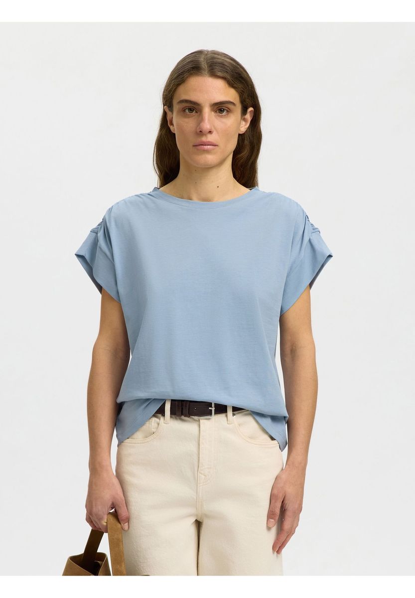 T-Shirt aus Baumwollmischgewebe mit Schulterdetails