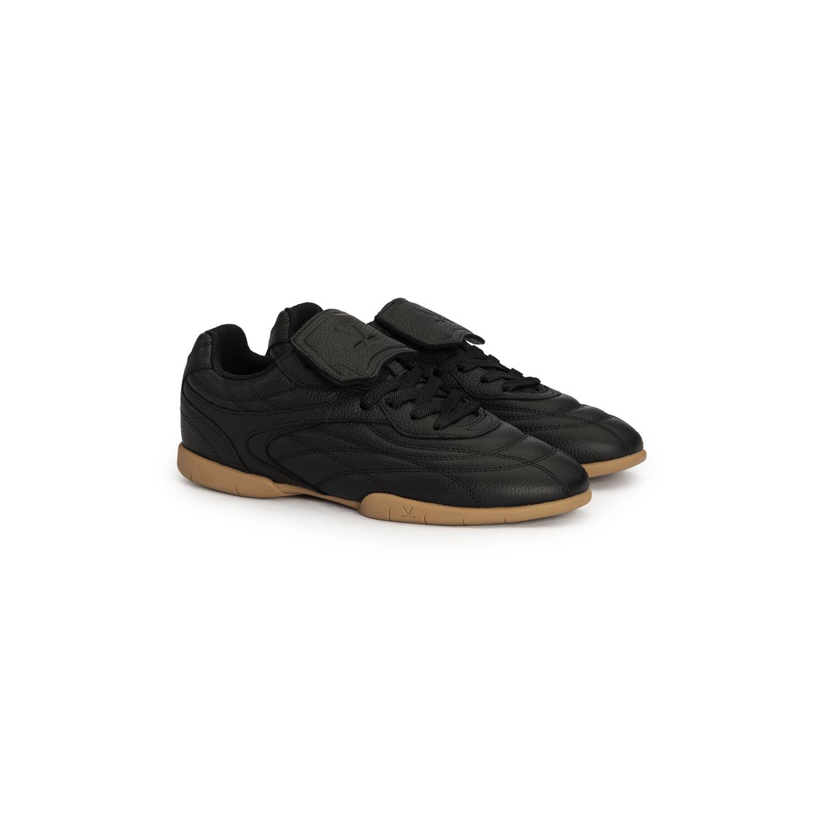 Retro Hallenfußball-Leder-Sneaker mit Fold-over-Zunge
