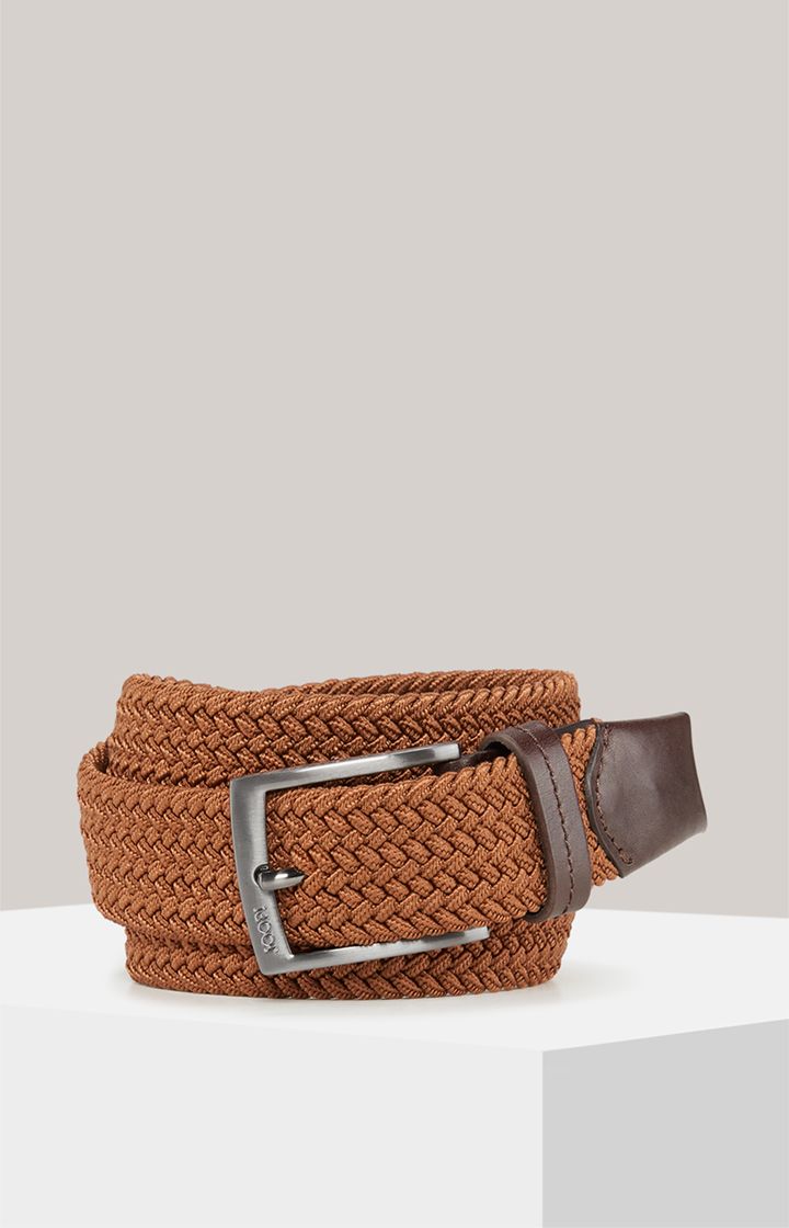 JOOP! Geflochtener Gürtel in Cognac mit gebürsteter Schnalle und Lederdetails