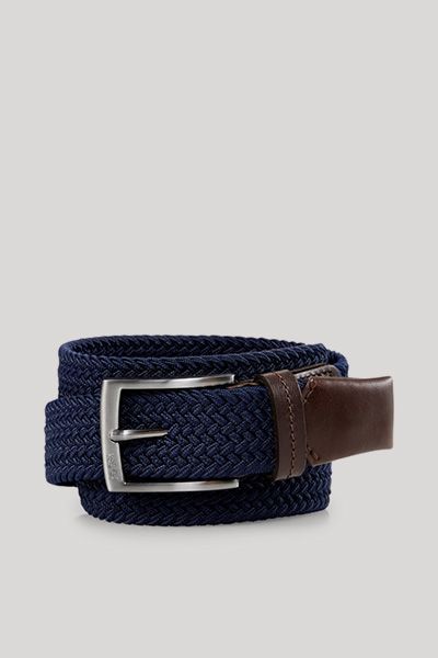 JOOP! Geflochtener elastischer Gürtel in Dunkelblau mit Lederdetails