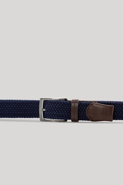 JOOP! Geflochtener elastischer Gürtel in Dunkelblau mit Lederdetails