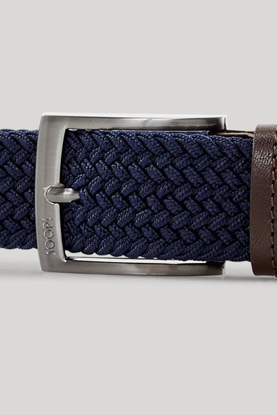 JOOP! Geflochtener elastischer Gürtel in Dunkelblau mit Lederdetails