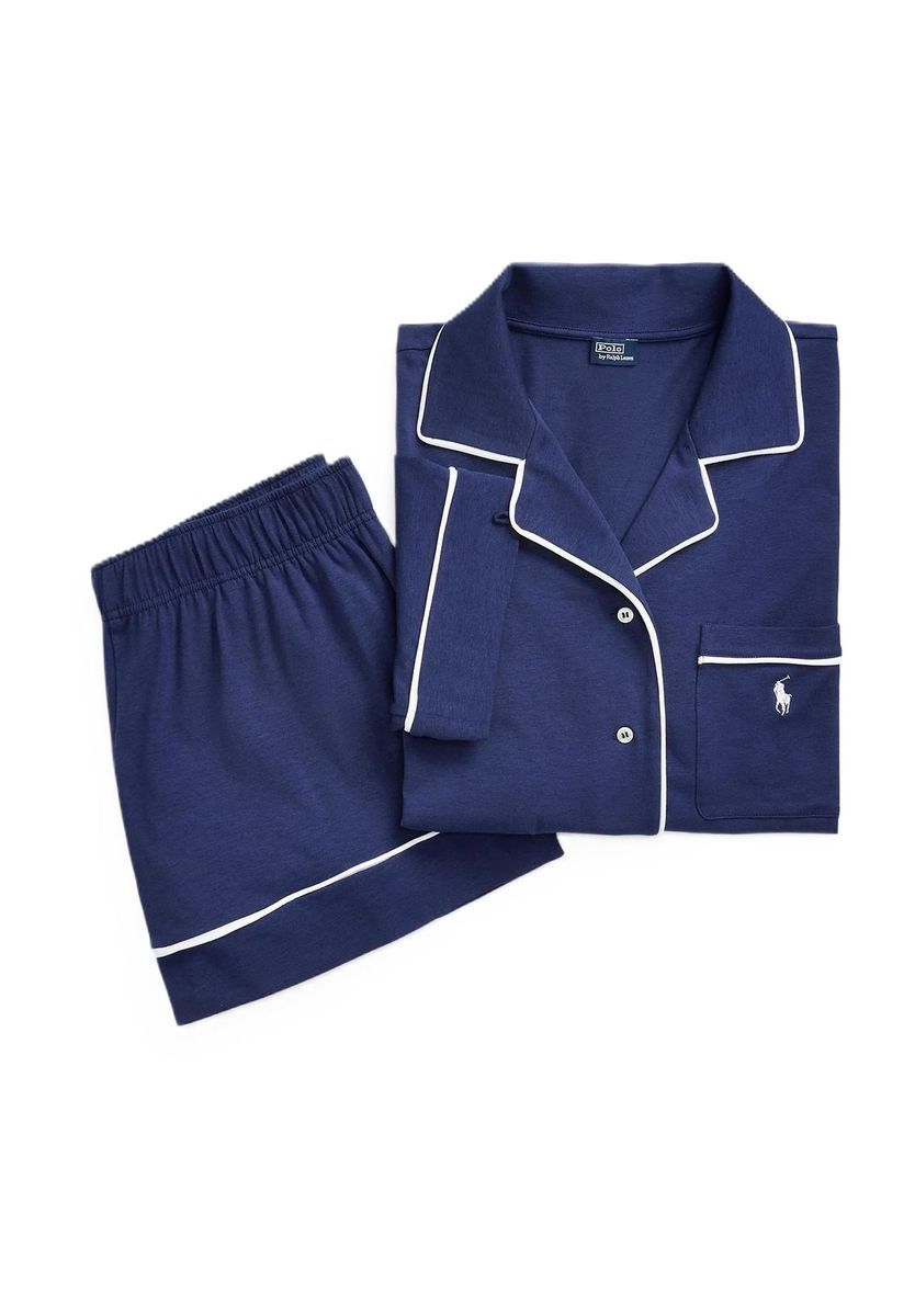 Klassisches Marineblaues Shorty Pyjama-Set
