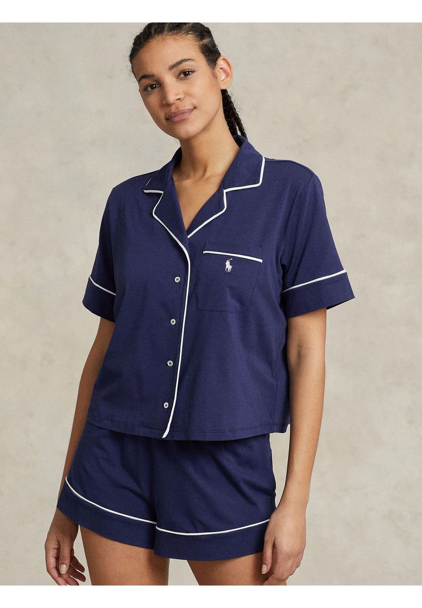 Klassisches Marineblaues Shorty Pyjama-Set