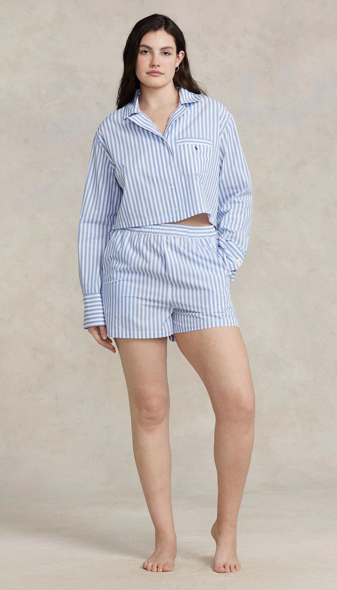 Gestreiftes Popeline-Crop-Pyjama-Set