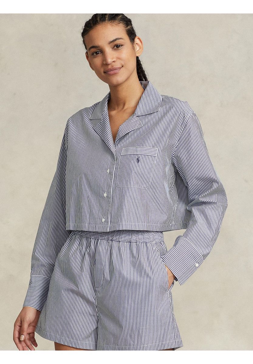 Gestreiftes Popeline-Crop-Pyjama-Set