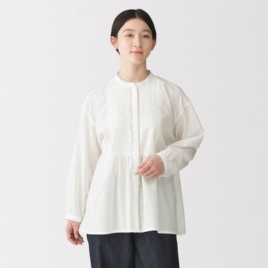 Baumwollvoile-Bluse mit Biesen-Falten