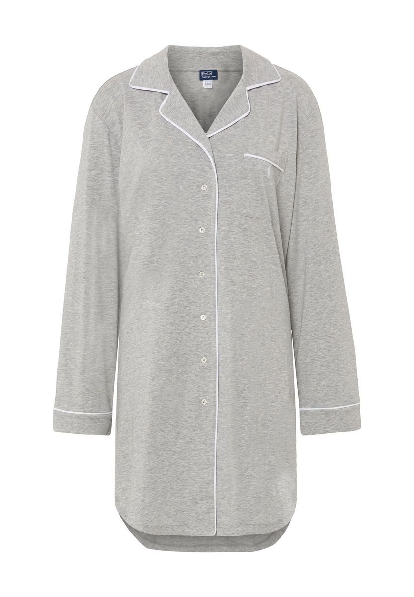Graues Damen-Nachthemd mit Knopfleiste und Paspelierung