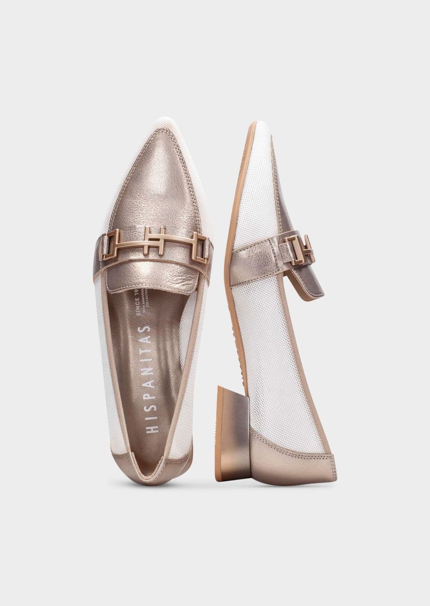 Mesh und Leder Pumps mit Schnalle