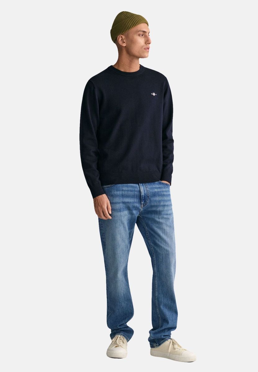 Klassischer Baumwoll-Strickpullover mit Rundhalsausschnitt