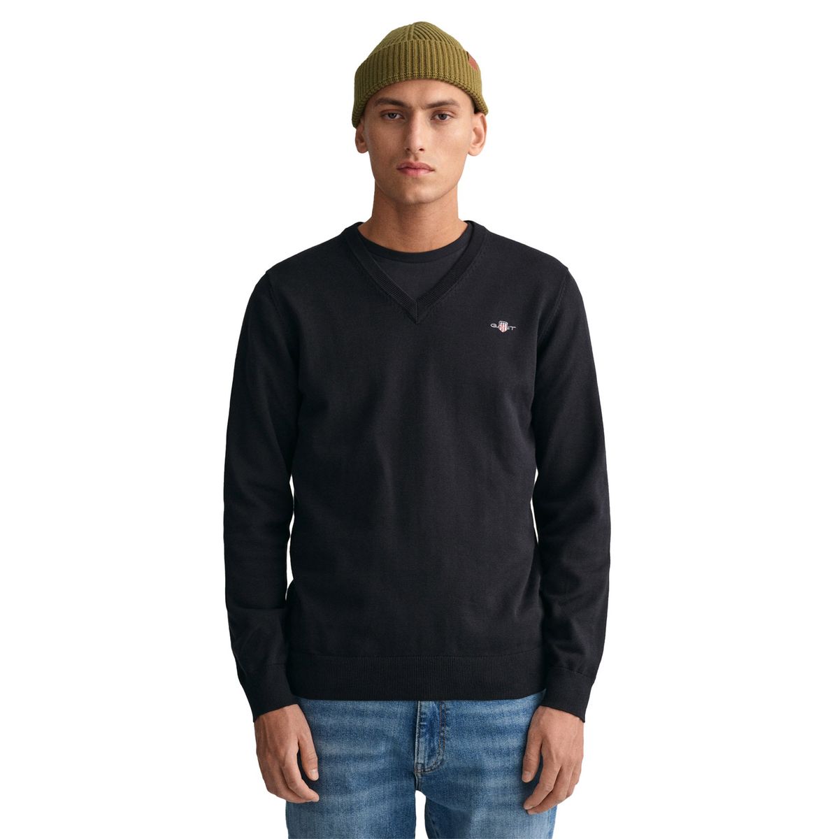 Klassischer Baumwollpullover mit V-Ausschnitt