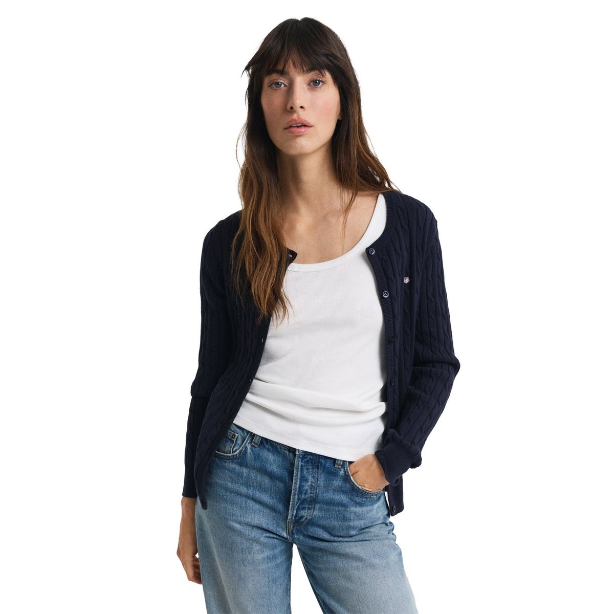 Klassische Zopfstrickjacke aus Baumwolle