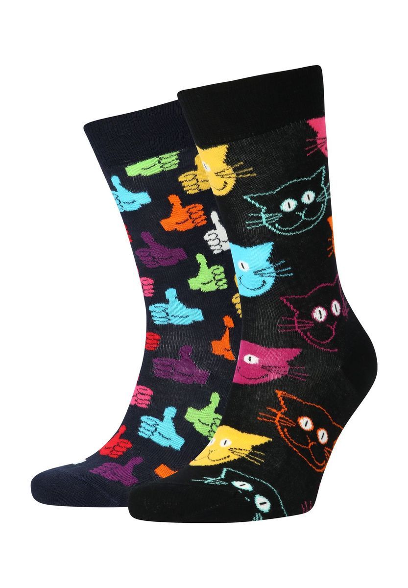 HAPPY SOCKS Socken "Classic Cat", 2er-Pack, Minimal-Print, Baumwollmix, schwarz, 36-40