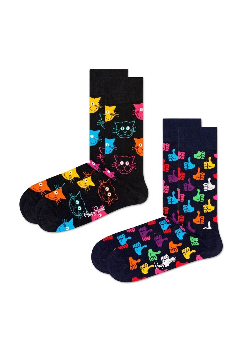 HAPPY SOCKS Socken "Classic Cat", 2er-Pack, Minimal-Print, Baumwollmix, schwarz, 36-40