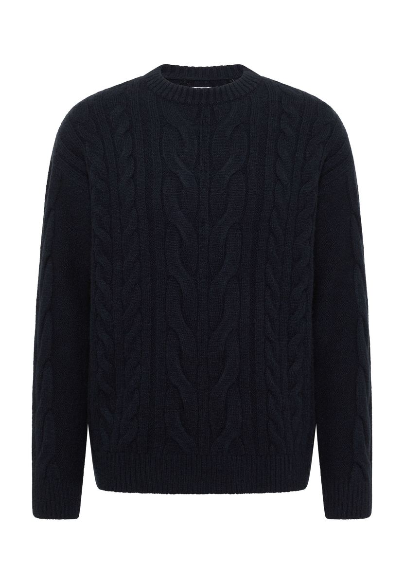 Klassischer Zopfstrickpullover mit Rundhalsausschnitt