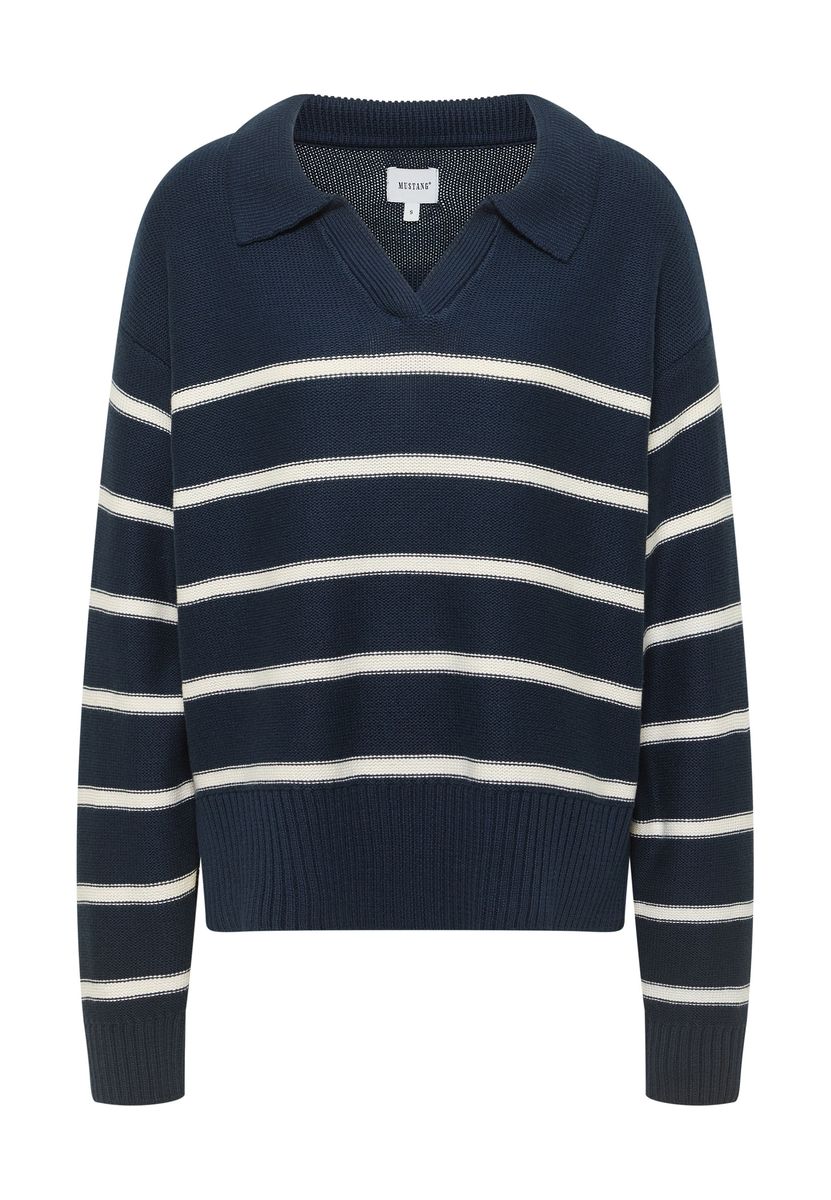 Gestreifter Strick-Polo-Pullover