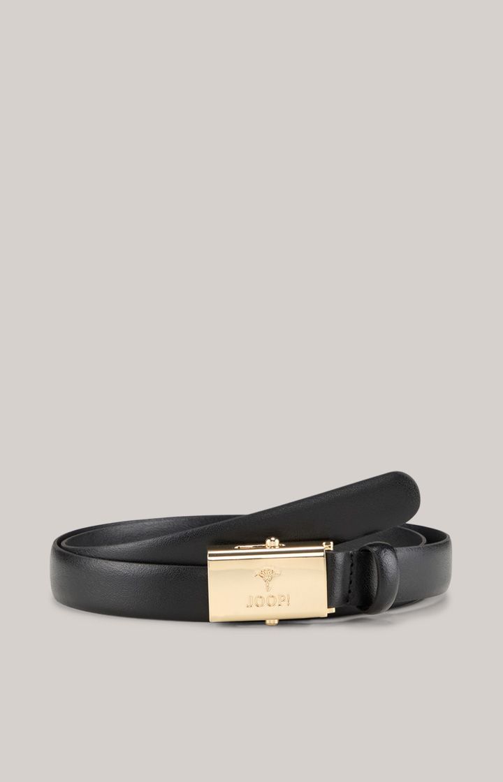 JOOP! Schmaler schwarzer Ledergürtel mit goldener Logo-Schnalle