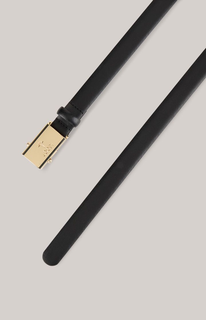 JOOP! Schmaler schwarzer Ledergürtel mit goldener Logo-Schnalle