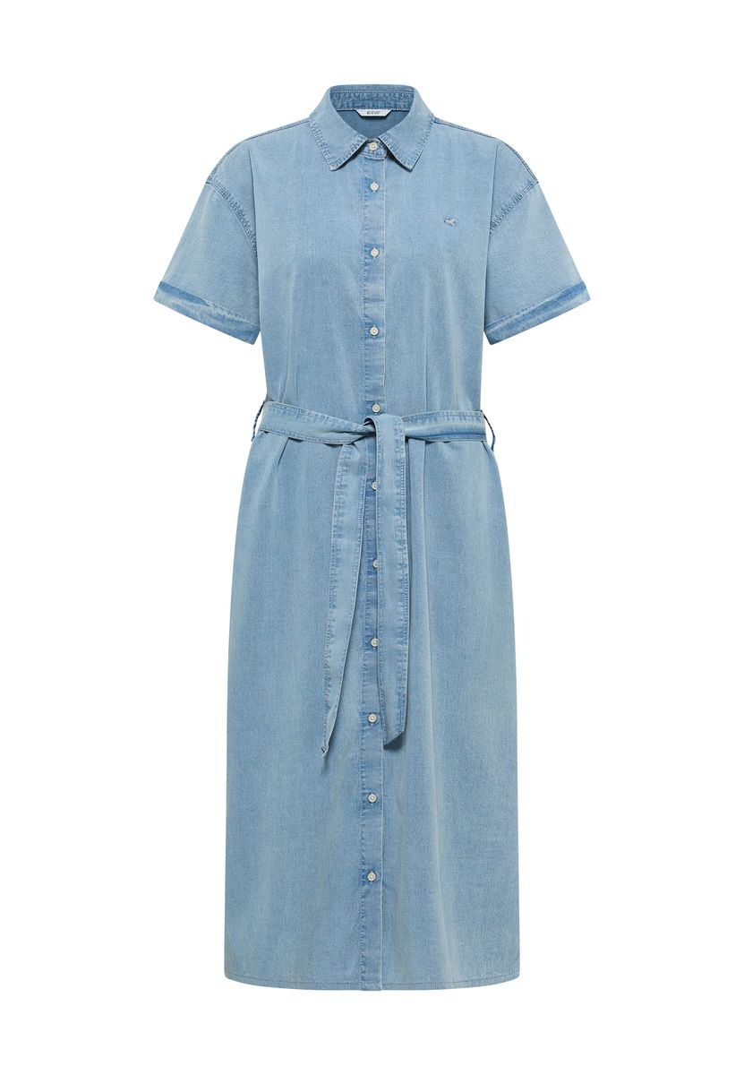 Kurzärmeliges Denim-Midi-Hemdblusenkleid