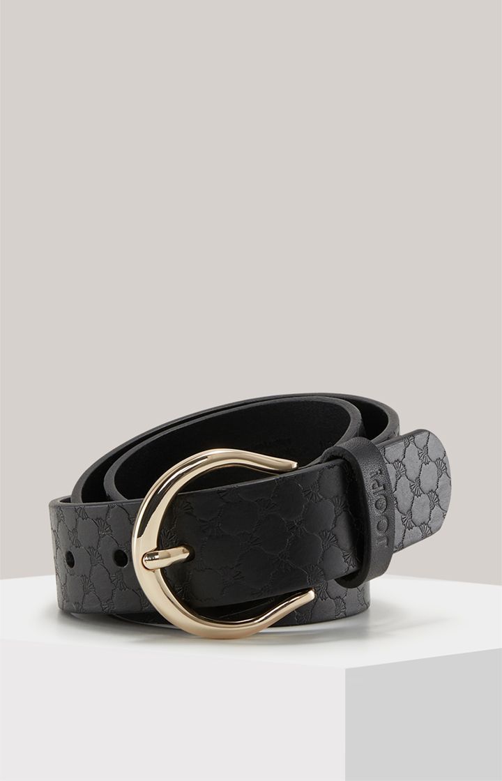 JOOP! Schwarzer Ledergürtel mit goldener Schnalle, Signature Muster