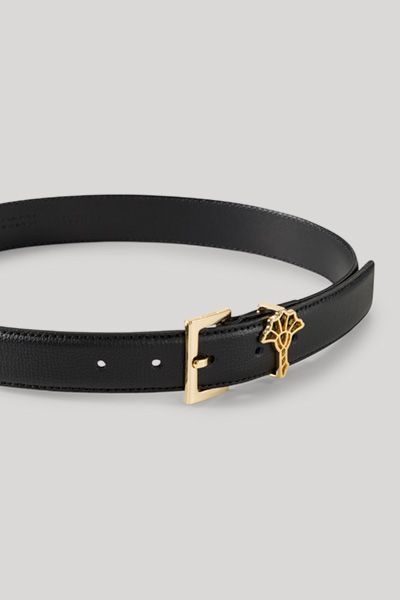 JOOP! Schwarzer Ledergürtel mit goldener Schnalle, Signature Muster