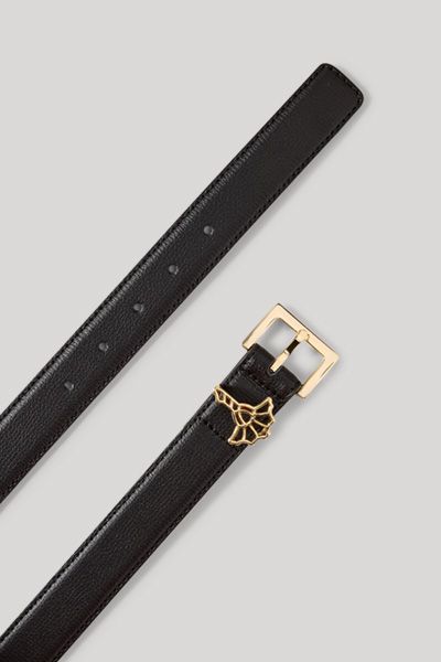 JOOP! Schwarzer Ledergürtel mit goldener Schnalle, Signature Muster
