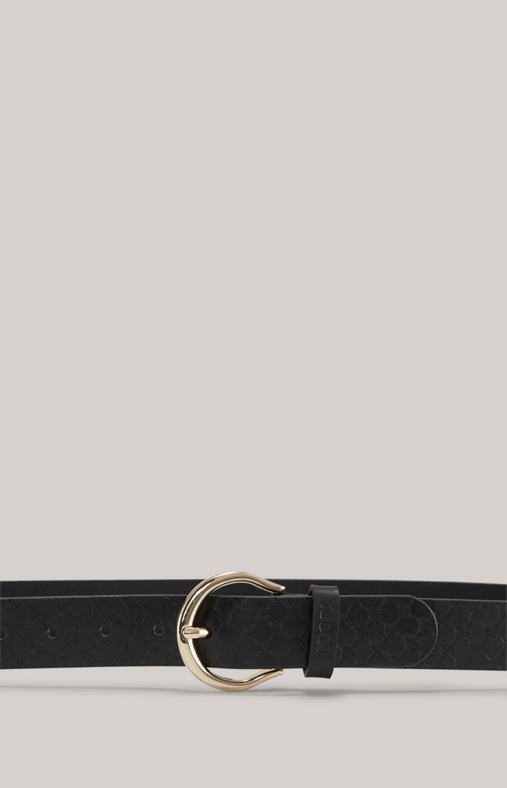 JOOP! Schwarzer Ledergürtel mit goldener Schnalle, Signature Muster