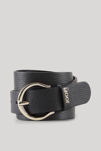 JOOP! Schwarzer Ledergürtel mit goldener Schnalle, Signature Muster