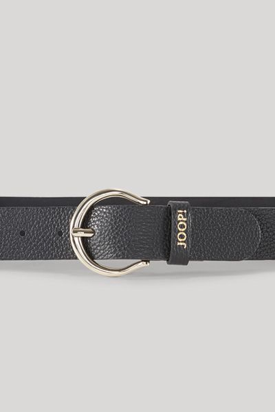 JOOP! Schwarzer Ledergürtel mit goldener Schnalle, Signature Muster