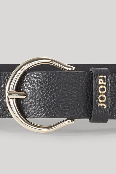 JOOP! Schwarzer Ledergürtel mit goldener Schnalle, Signature Muster