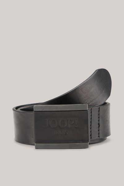 JOOP! Schwarzer Ledergürtel mit goldener Schnalle, Signature Muster