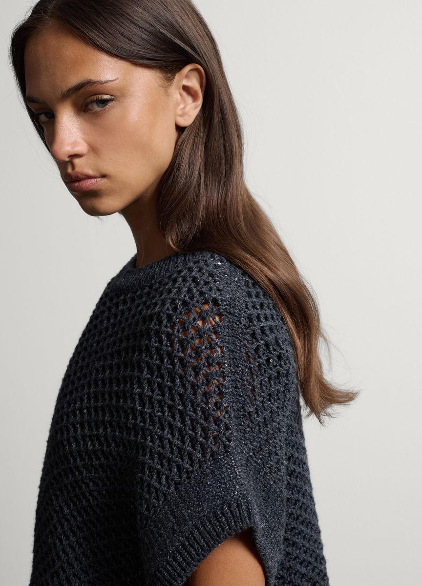 Grobmaschiger Strickpullover mit Metallic-Effekt