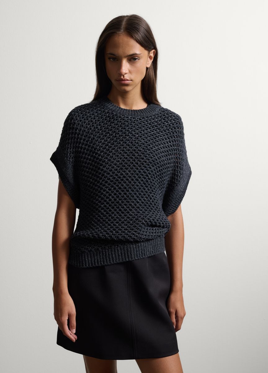 Grobmaschiger Strickpullover mit Metallic-Effekt