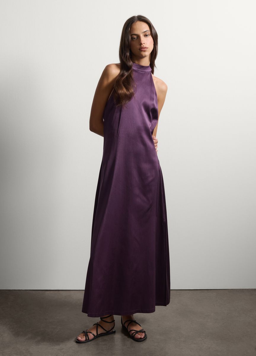 Fließendes Satin-Maxikleid mit Neckholder