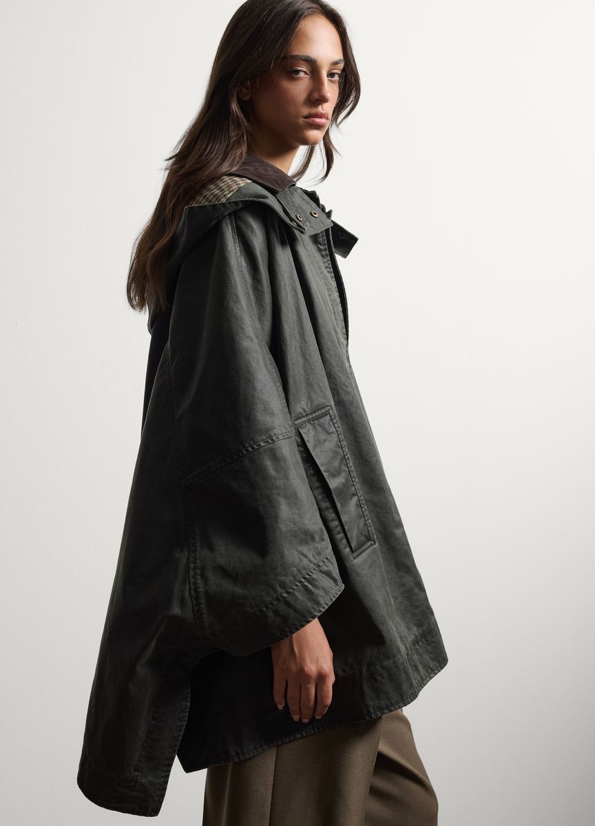 Oversized Cape-Jacke aus gewachster Baumwolle