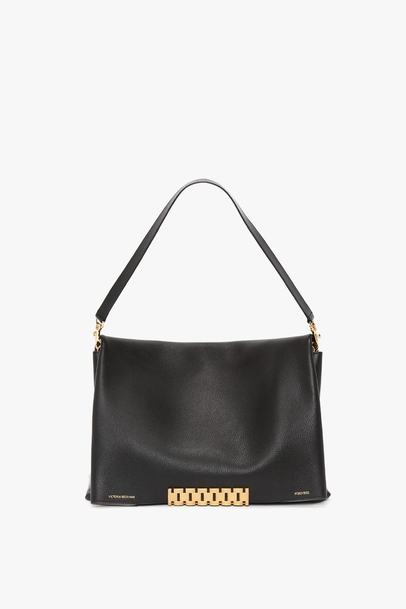 Jumbo Leder-Pochette mit Kettendetail