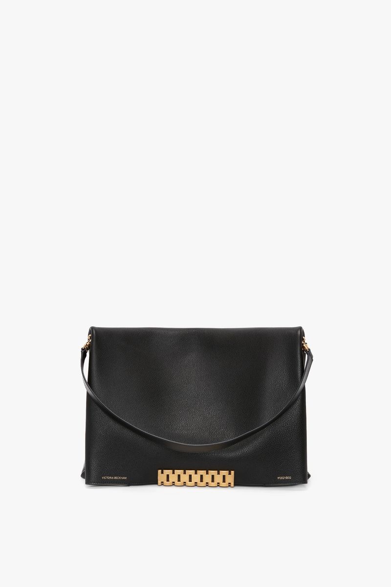 Jumbo Leder-Pochette mit Kettendetail