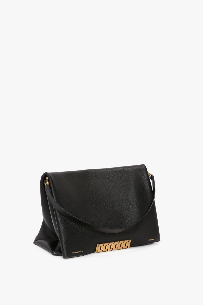 Jumbo Leder-Pochette mit Kettendetail