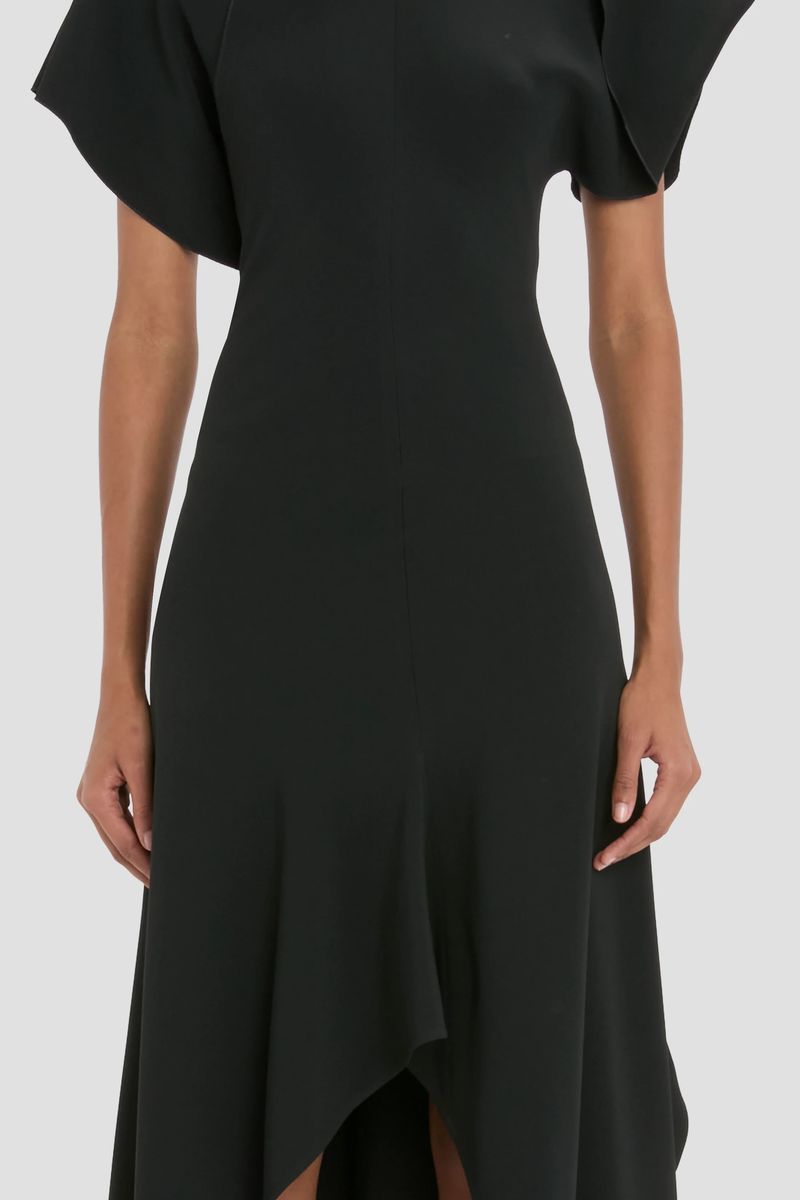 Asymmetrisches Midi-Kleid mit Cape-Ärmeln