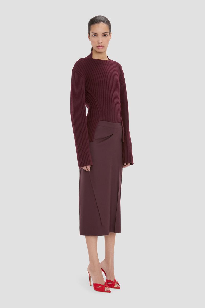 Gerippter Merino-Kaschmir-Strickpullover