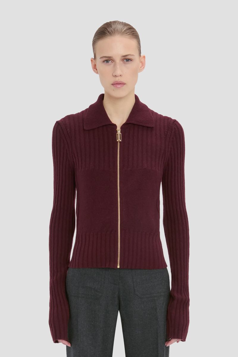 Gerippter Merino-Pullover mit Reißverschluss