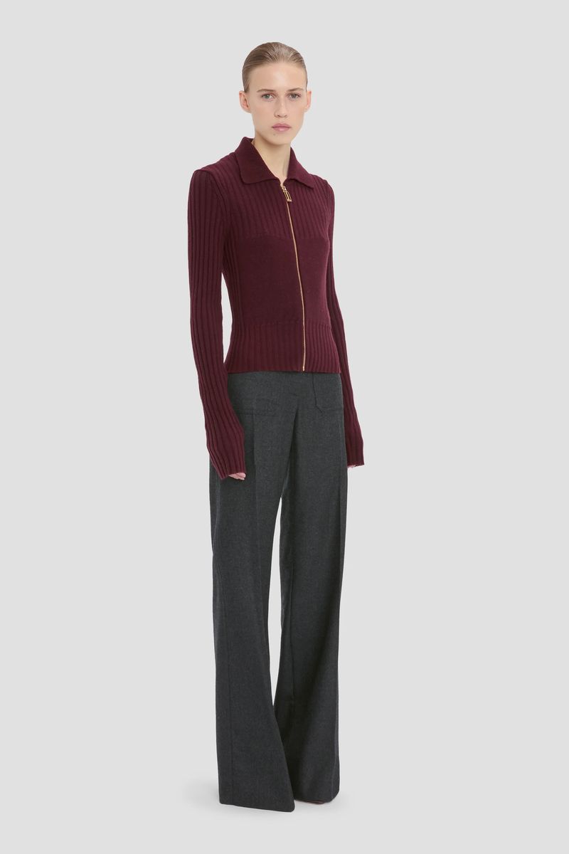 Gerippter Merino-Pullover mit Reißverschluss