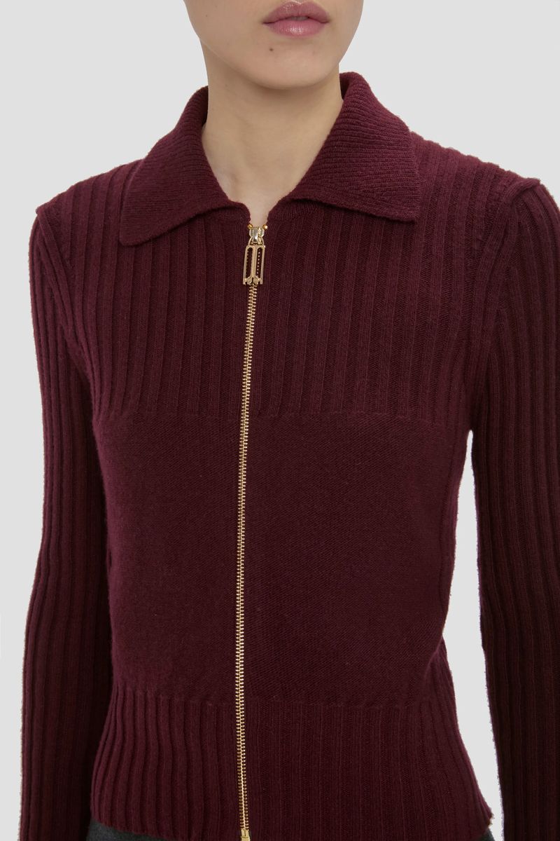 Gerippter Merino-Pullover mit Reißverschluss