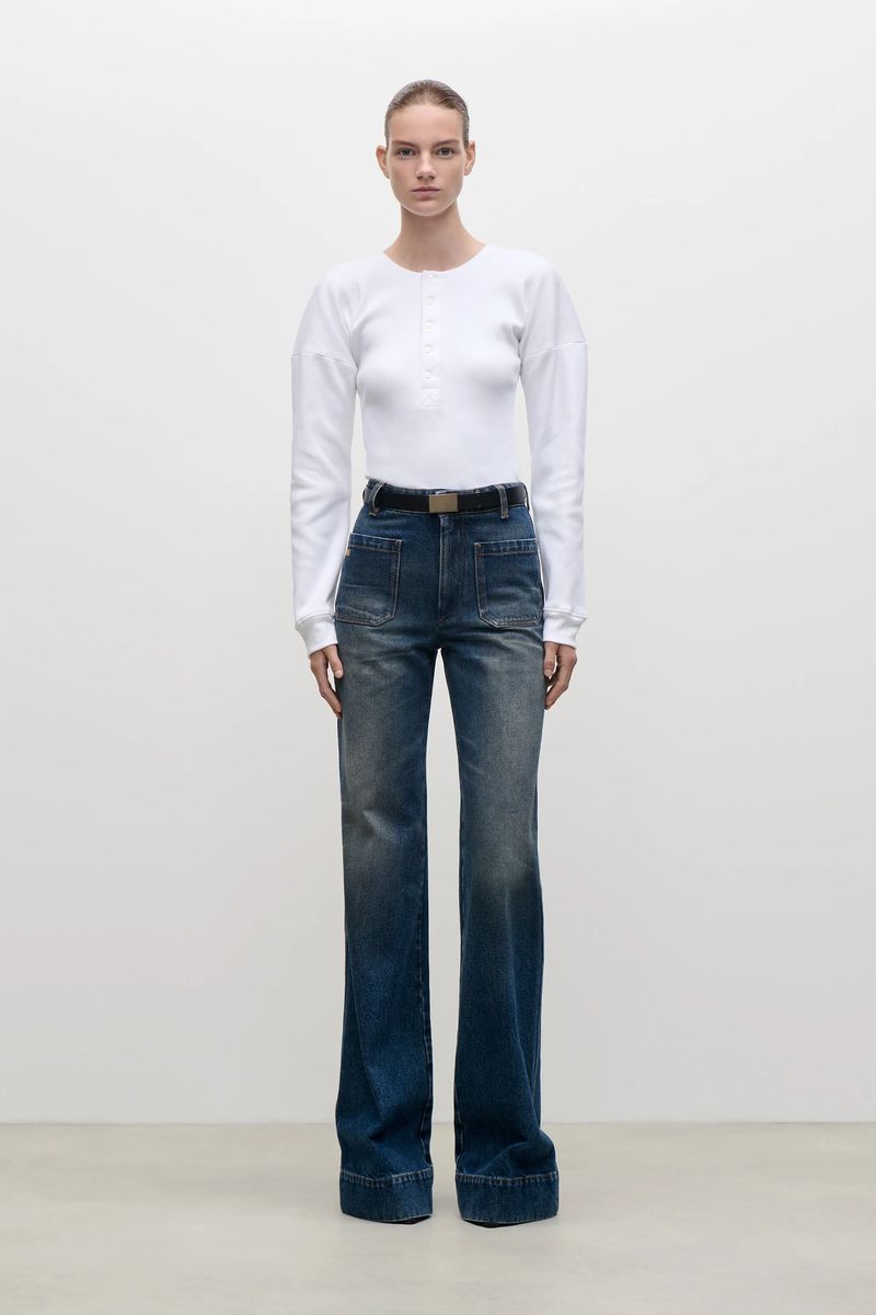 Strukturiertes Henley-Oberteil mit Strickmix