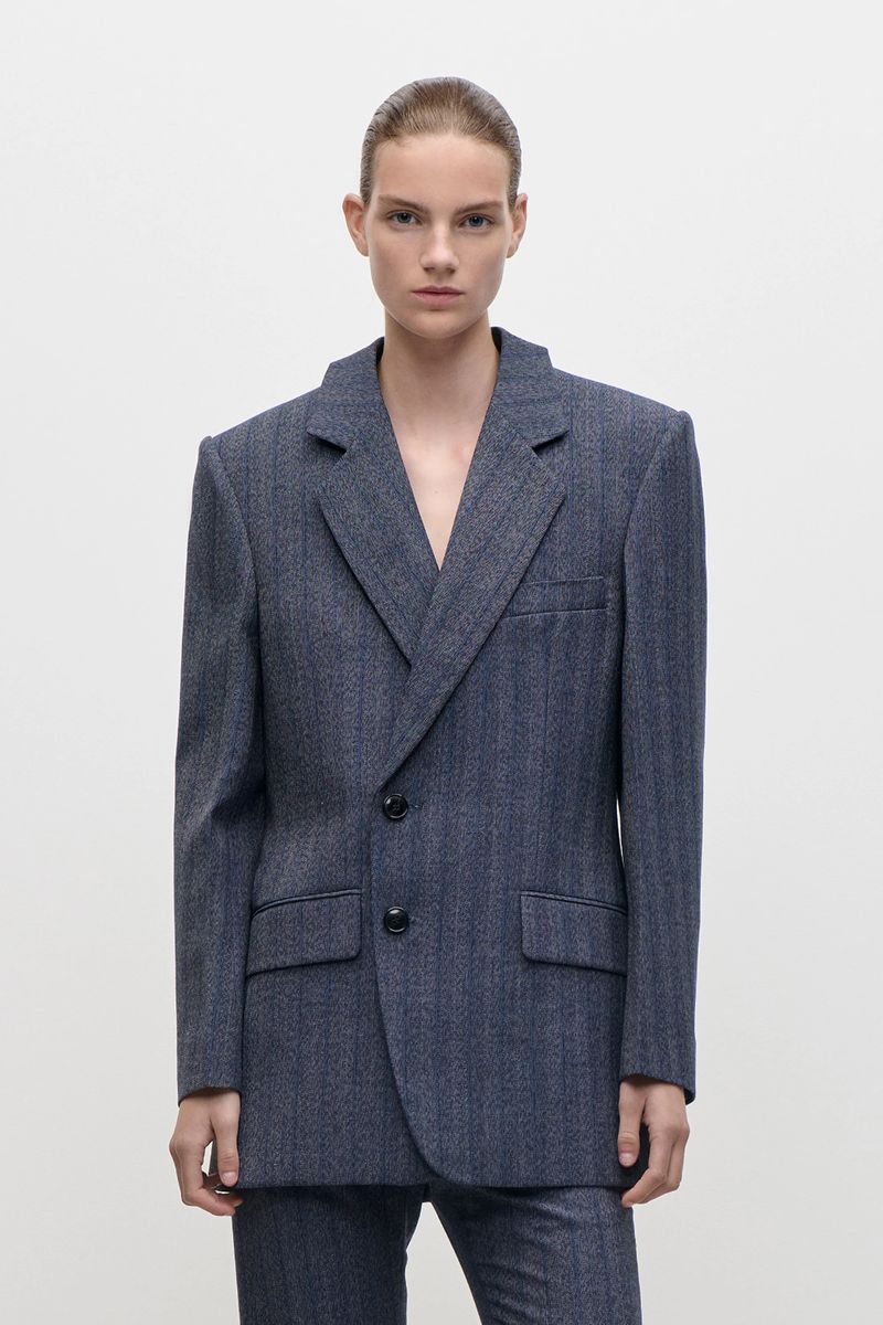 Maßgeschneiderte Melange-Jacke mit Schlitzkragen