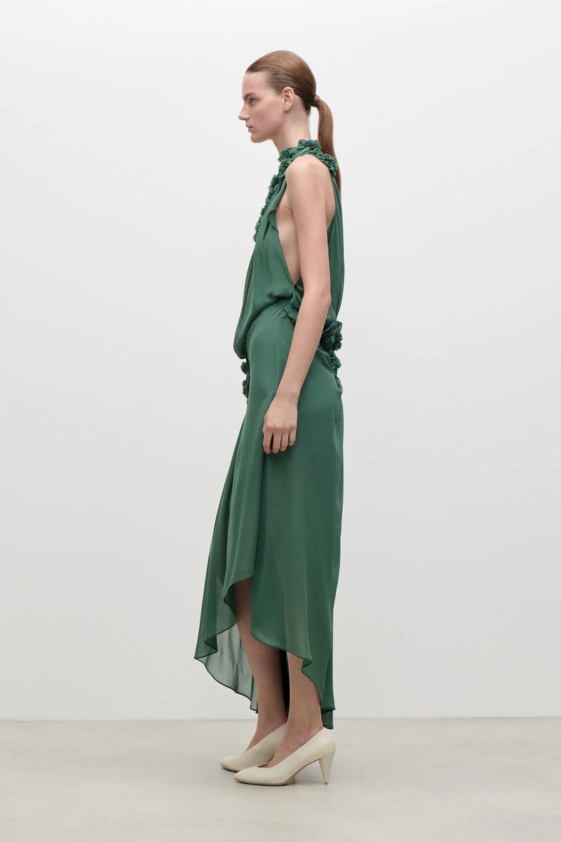 Elegante Asymmetrische Plissee-Seidenrobe