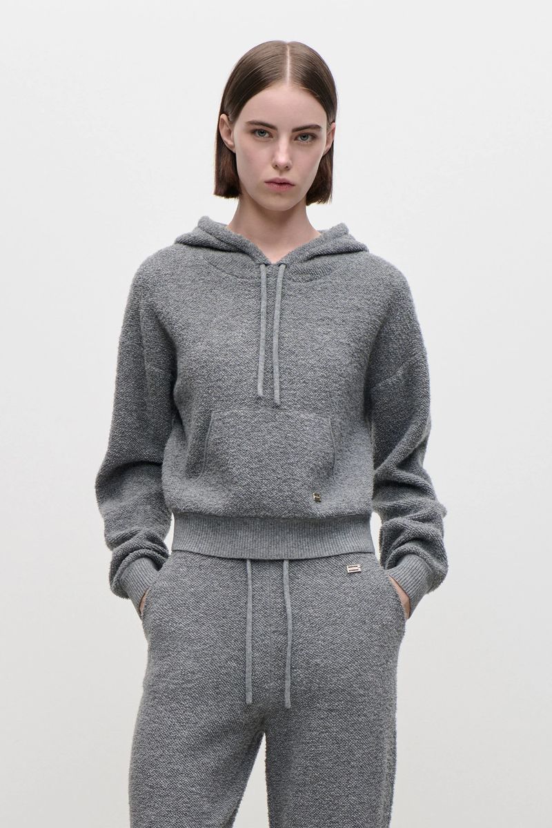 Lockere Merino-Kaschmir-Kapuzenjacke
