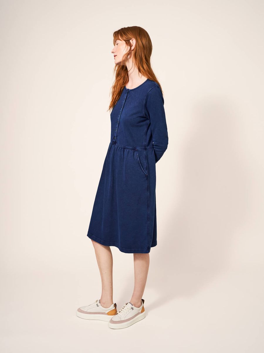 Lässiges Indigo-Jersey-Midikleid