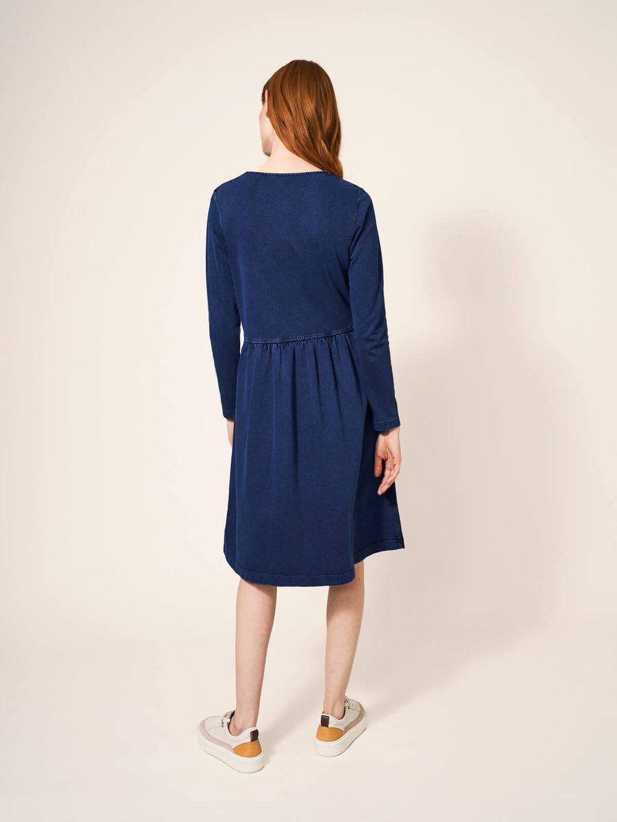 Lässiges Indigo-Jersey-Midikleid