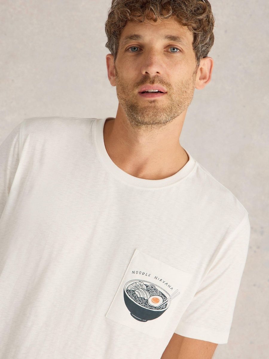 T-Shirt mit Ramen-Illustration und Brusttasche